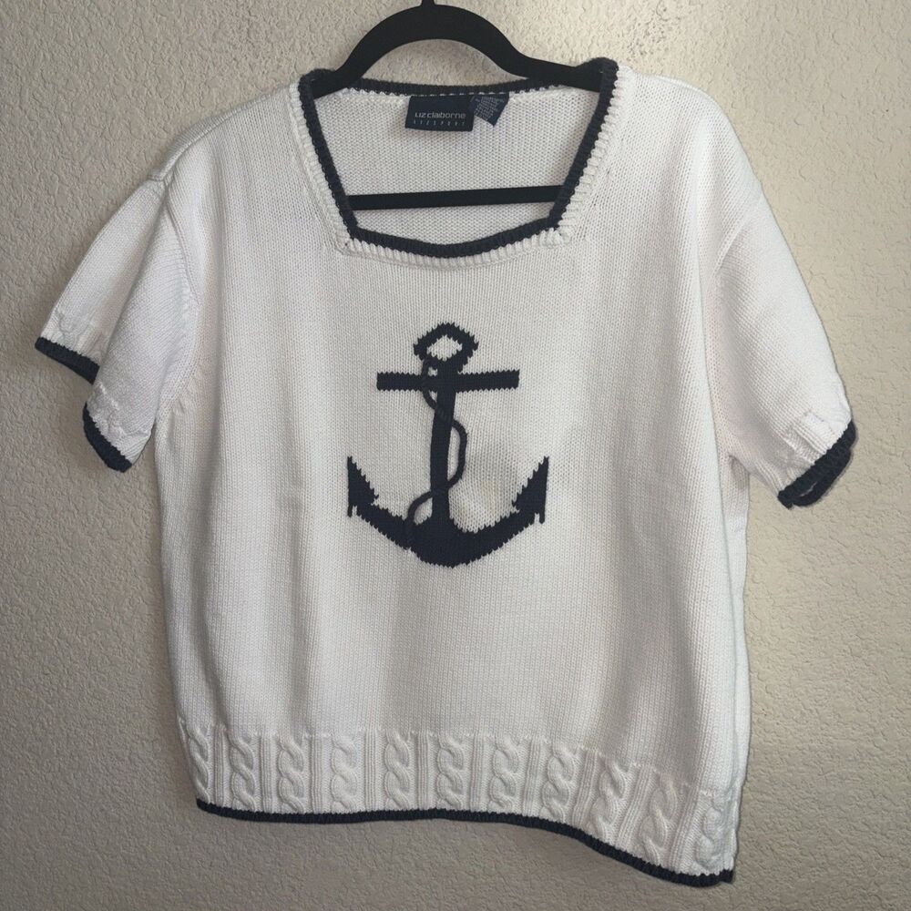 Anchor Nautical Chunky Fisherman Embroidered Sweater Square Neck Coastal XL Vtg